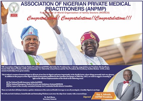ANPMP CONGRATULATORY MESSAGE TO OUR NIGERIAN PRESIDENT, HIS EXCELLENCY, BOLA AHMED TINUBU, GCFR, AND THE VICE PRESIDENT, HIS EXCELLENCY, KASHIM SHETIMA, GCON, AS THEY ASSUME LEADERSHIP OF OUR GREAT COUNTRY.
